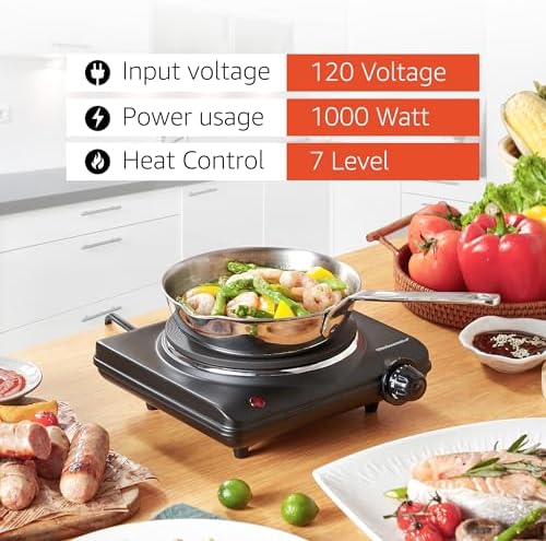 Elite Gourmet ESB-301BF# Countertop Single Cast Iron Burner, 1000 Watts Electric Hot Plate, Temperature Controls, Power Indicator Lights, Easy to Clean, Black - Image 8